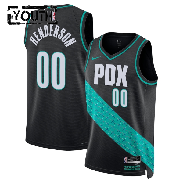 Portland Trail Blazers Trikot Scoot Henderson Nike 2025-26 City Edition Schwarz Swingman - Kinder Portland Trail Blazers Trikot Scoot Henderson Nike 2025-26 City Edition Schwarz Swingman - Kinder